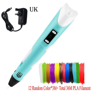 Dikale 3D Printing Pen 12V 3D Pen Pencil 3D Drawing Pen Stift PLA Filament For Kid Child Education Hobbies Toys Birthday Gifts
