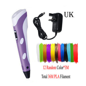 Dikale 3D Printing Pen 12V 3D Pen Pencil 3D Drawing Pen Stift PLA Filament For Kid Child Education Hobbies Toys Birthday Gifts